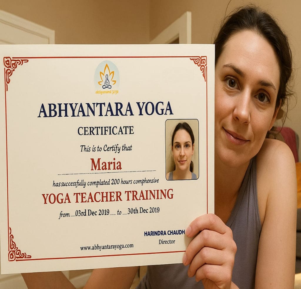 yogi holding 200 hour yoga certificate