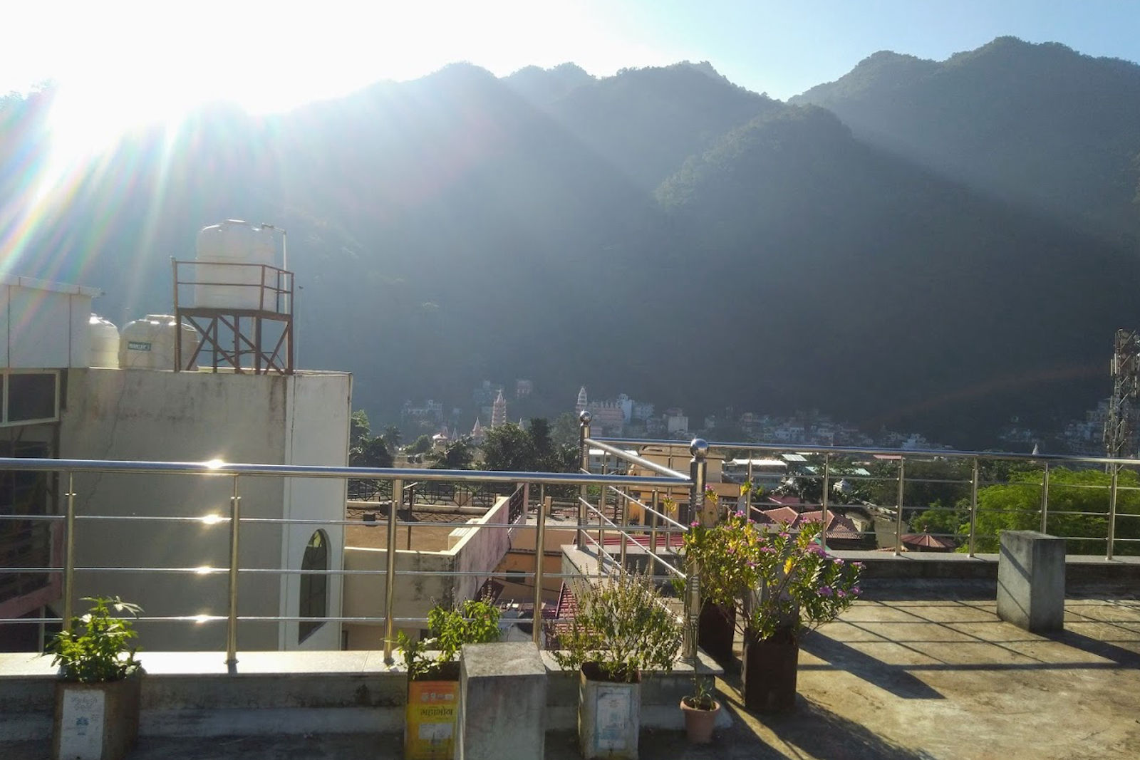 rooftop view of our yoga school in Rishikesh